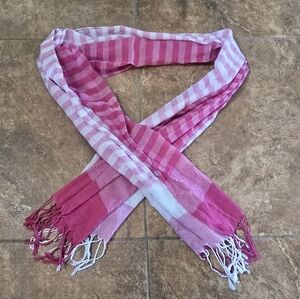 Pink White Stripe Fringed Scarf